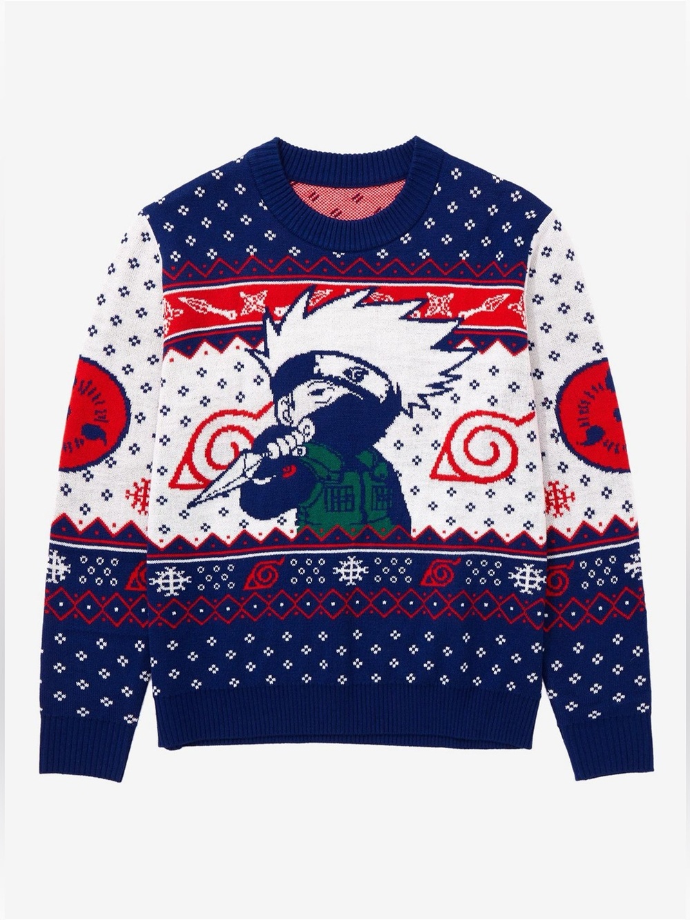 Naruto Shippuden Kakashi Hatake Holiday Sweater Blue & White XS- Unisex